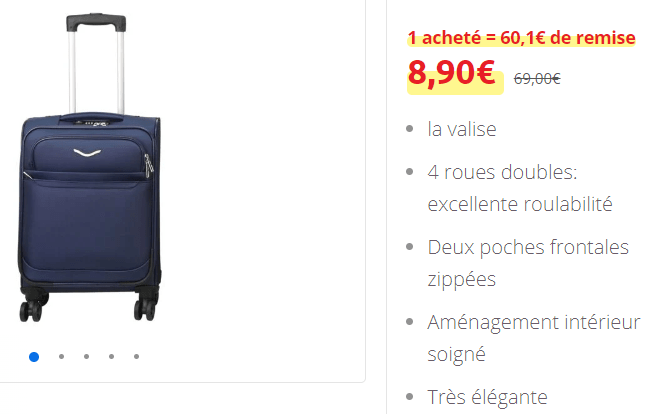 Valise souple smart bleu 53cm CARREFOUR