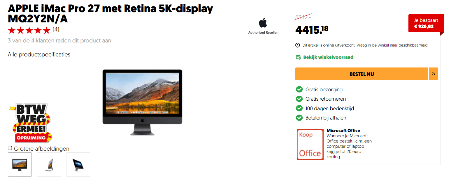 Apple iMac Pro 27 inch Retina 5K (2017) voor €4415,18 Aanbiedingen Enlarged image