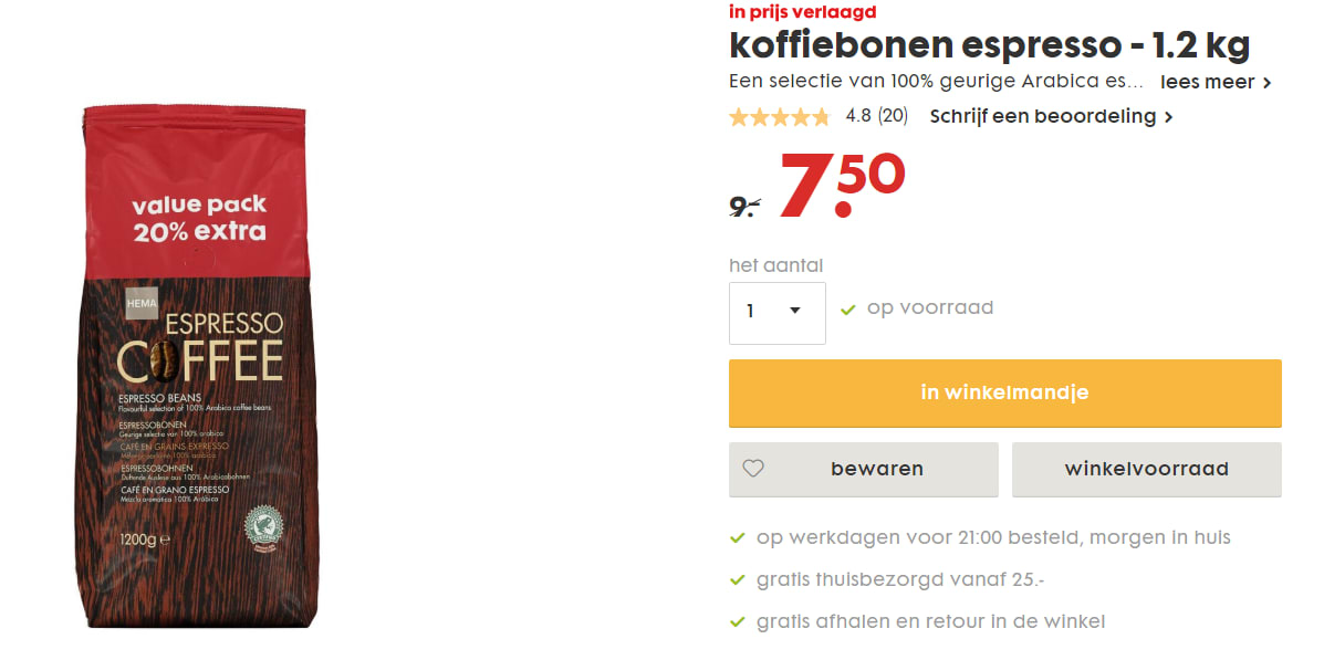 koffiebonen espresso - 1.2 kg voor €7,50 Aanbiedingen Enlarged image