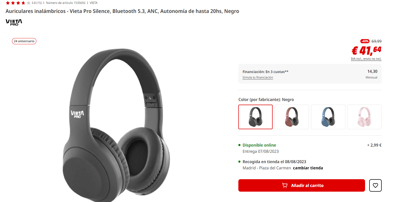 Auriculares inalámbricos  Vieta Pro Silence, Bluetooth 5.3, ANC