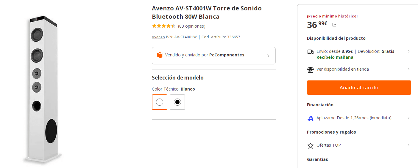 Torre de Sonido Bluetooth Avenzo AV-ST4001W 