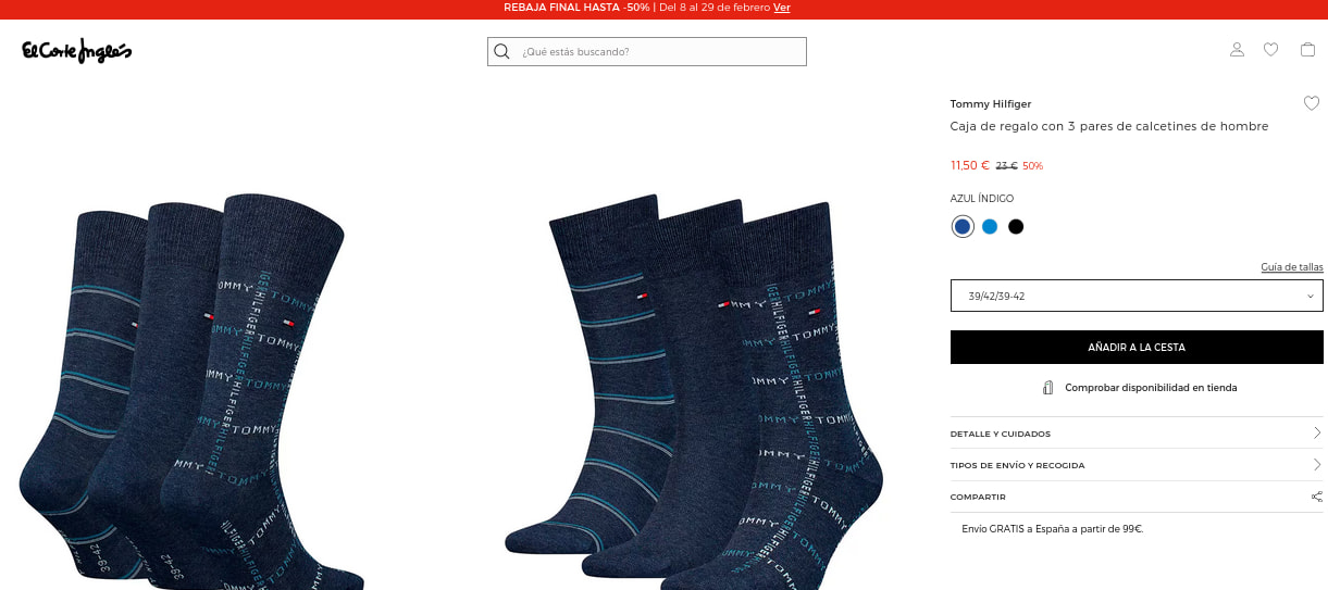 CAJA REGALO CON 3 PARES DE CALCETINES HOMBRE TOMMY HILFIGER