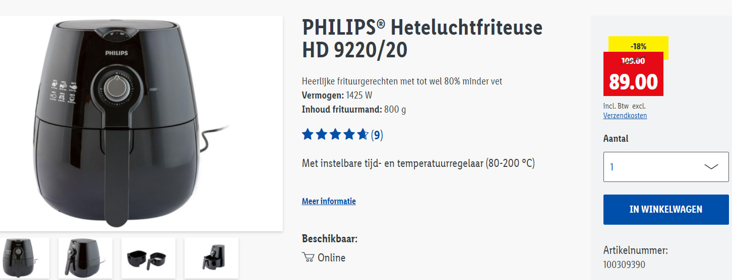 Perseus Oogverblindend Clip vlinder Philips Viva Airfryer HD9220/20 - Hetelucht friteuse Aanbieding 🛍️ LIDL >  €89