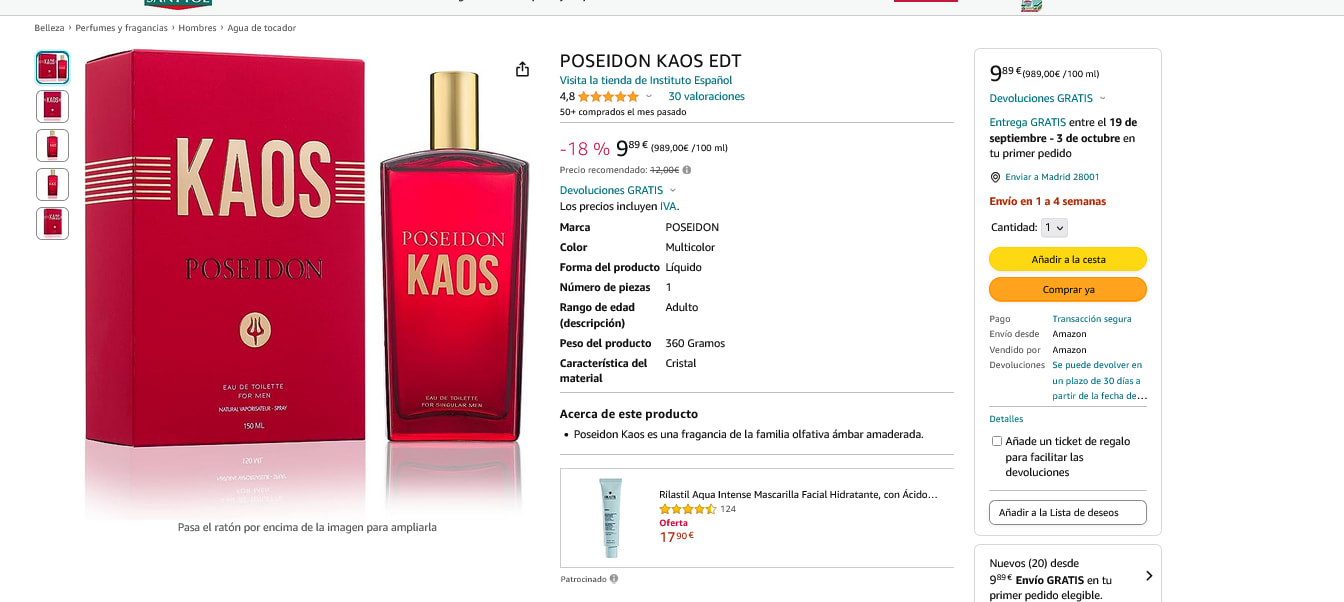 Poseidon Kaos Eau de toilette para hombre 150 ml