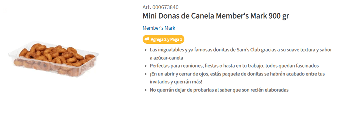 2x1 en Mini Donas de Canela en Sam's Club