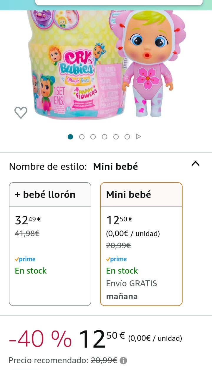  BEBÉS LLORONES LÁGRIMAS MÁGICAS Happy Flowers  Mini bebé llorón  Sorpresa que llora Lágrimas de verdad y huele a Flor con 9 Accesorios -  Muñeca para niñas y niños +3 Años