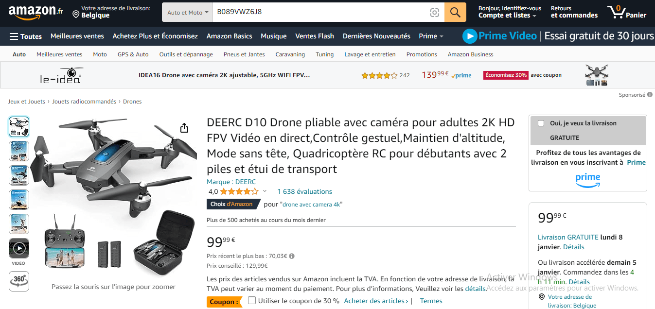 DEERC D10 Drone Pliable Avec Caméra Pour Adultes 2K HD FPV Vidéo