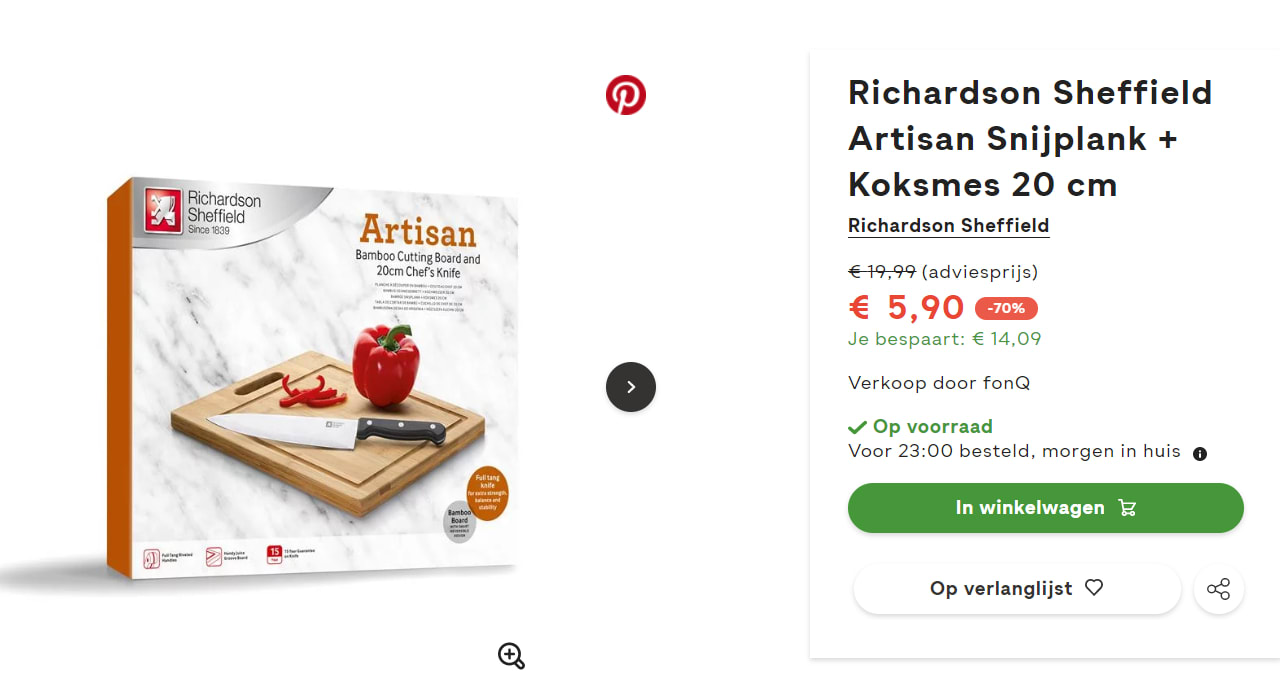 Richardson Sheffield Artisan Snijplank + Koksmes 20 cm voor €5,90 Aanbiedingen Enlarged image