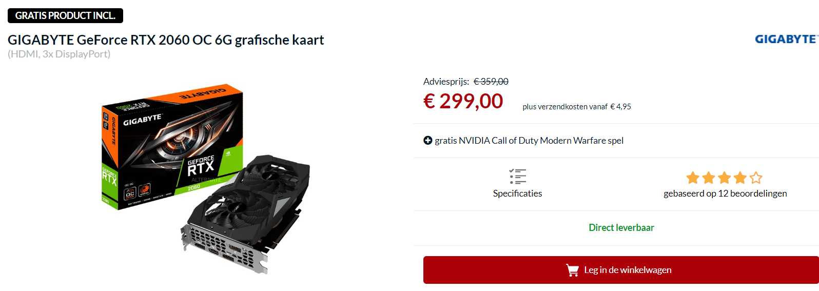 GIGABYTE GeForce RTX 2060 OC 6GB voor €299 Aanbiedingen Enlarged image
