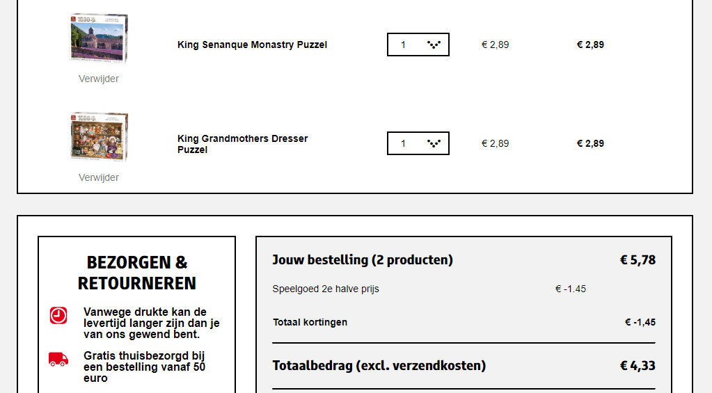 2e voor de halve prijs op alle King puzzels Aanbiedingen Enlarged image