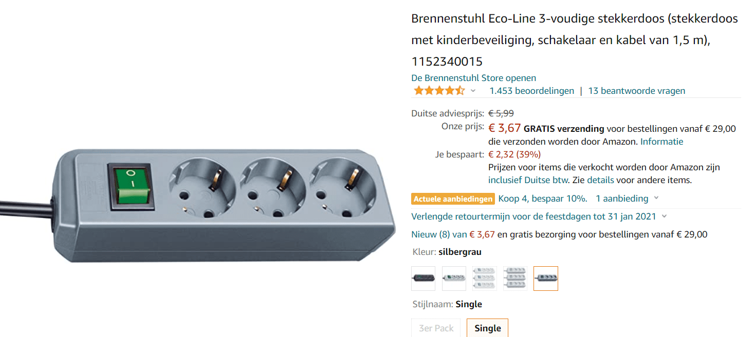 Brennenstuhl Eco-Line 3-voudige stekkerdoos voor €3,67 Aanbiedingen Enlarged image