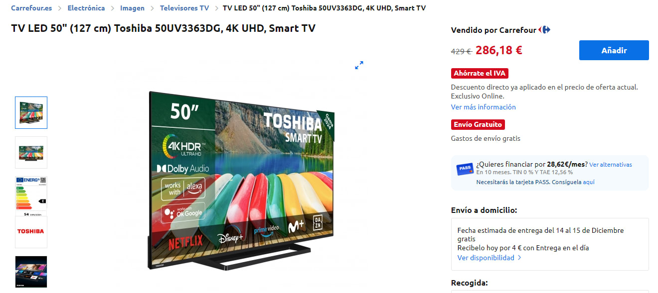 TV LED 50 (127 cm) Toshiba 50UV3363DG, 4K UHD, Smart TV