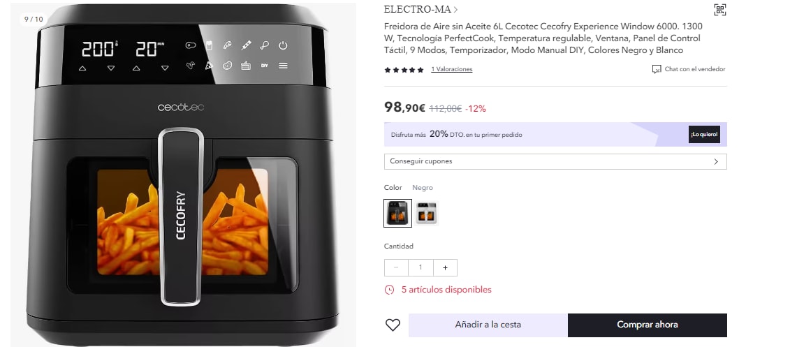 Cecotec Freidora Sin Aceite 6 L De Aire Cecofry Experience Window