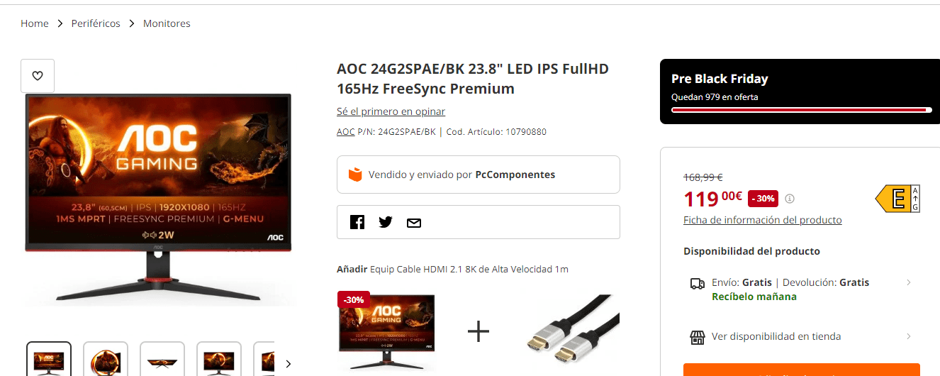 AOC 24G2SPAE/BK 23.8 LED IPS FullHD 165Hz FreeSync Premium