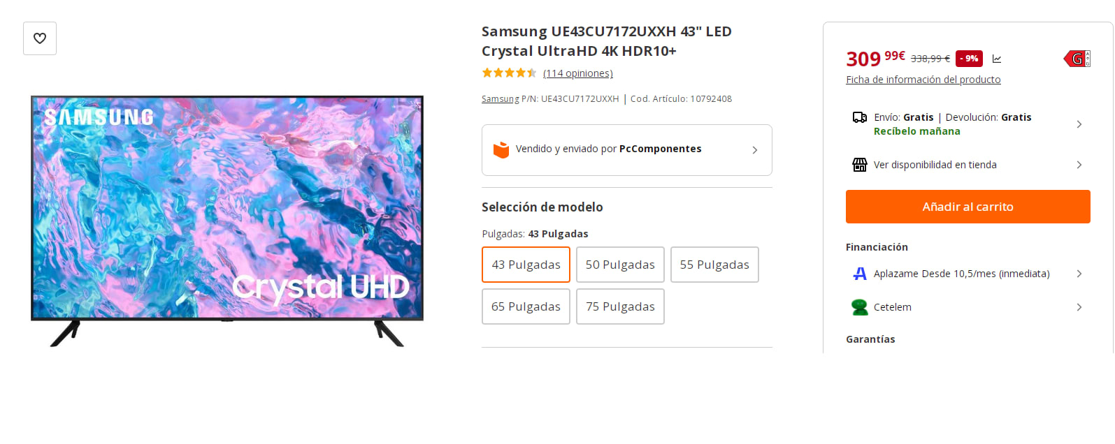 Samsung UE43CU7172UXXH 43 LED Crystal UltraHD 4K HDR10+