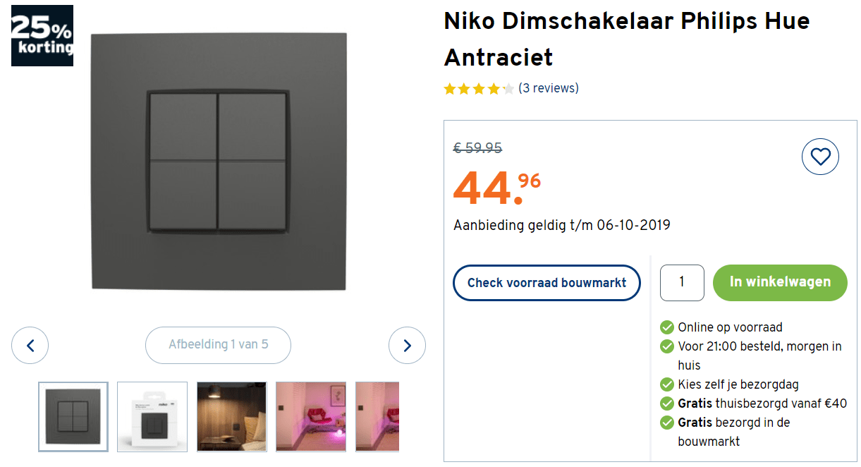Niko Dimschakelaar Hue Intense Grijs voor €44,96 Aanbiedingen Enlarged image