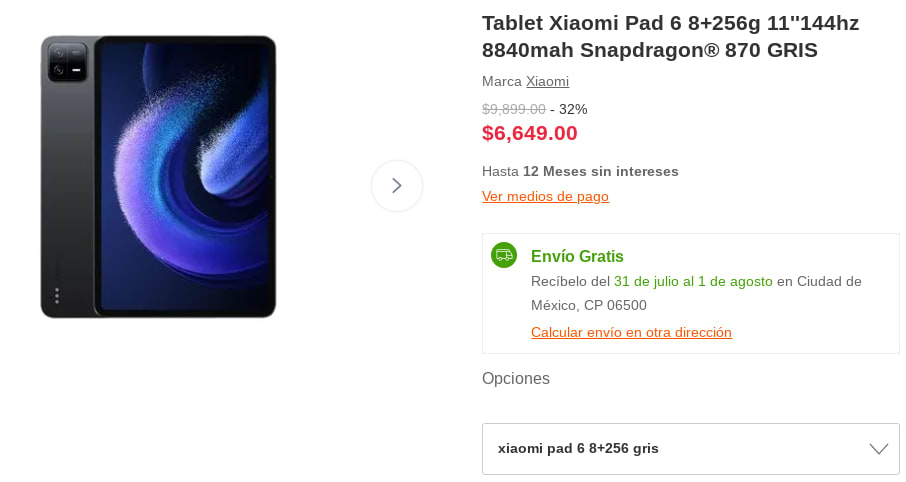 Tablet Xiaomi PAD 6 8+256GB 11 gris.