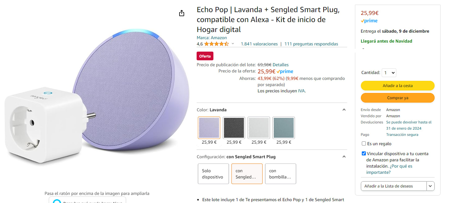 Bocina Inteligente Echo Pop Lavanda