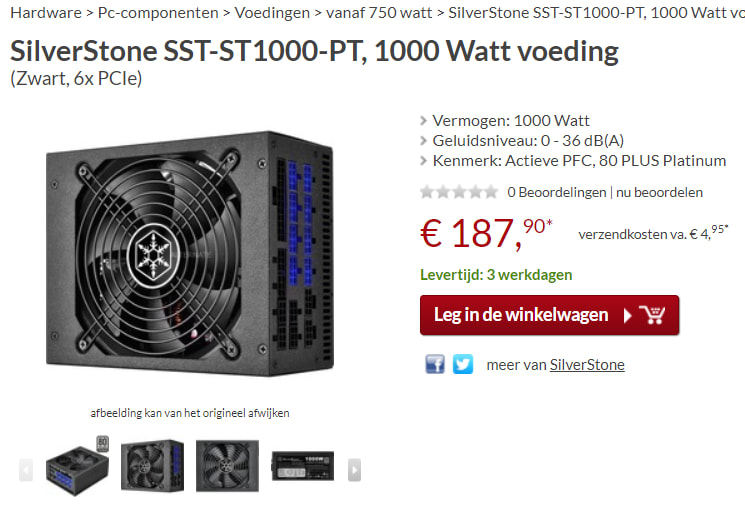 SilverStone SST-ST1000-PT, 1000 Watt voeding voor €187,90 Aanbiedingen Enlarged image