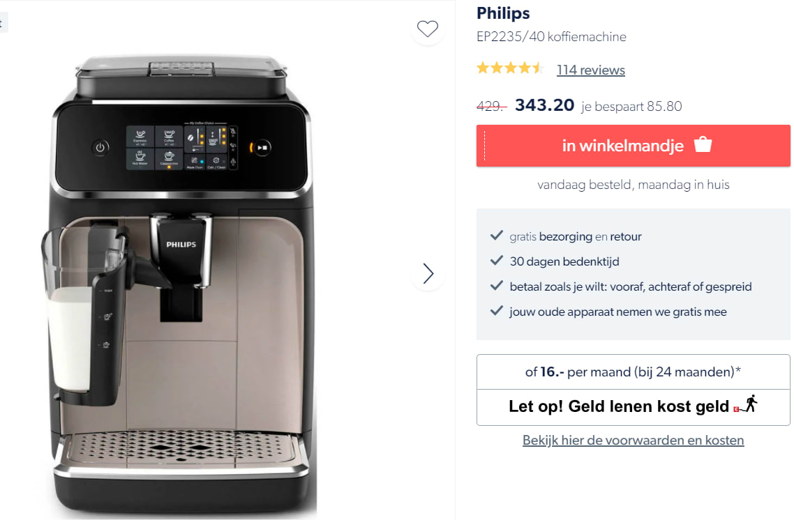 Philips EP2235/40 espressomachine voor €343,20 Aanbiedingen Enlarged image