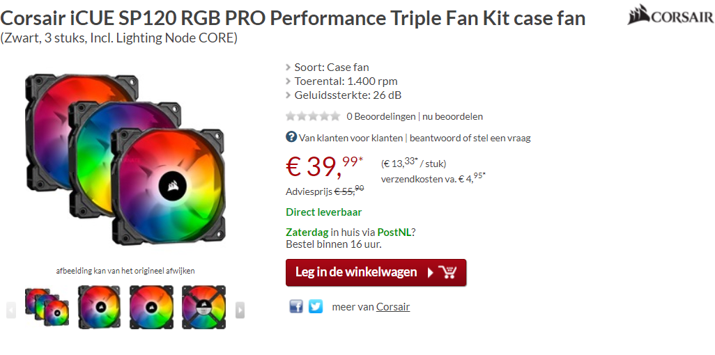 Corsair iCUE SP120 RGB PRO 3-pack voor €39,99 Aanbiedingen Enlarged image
