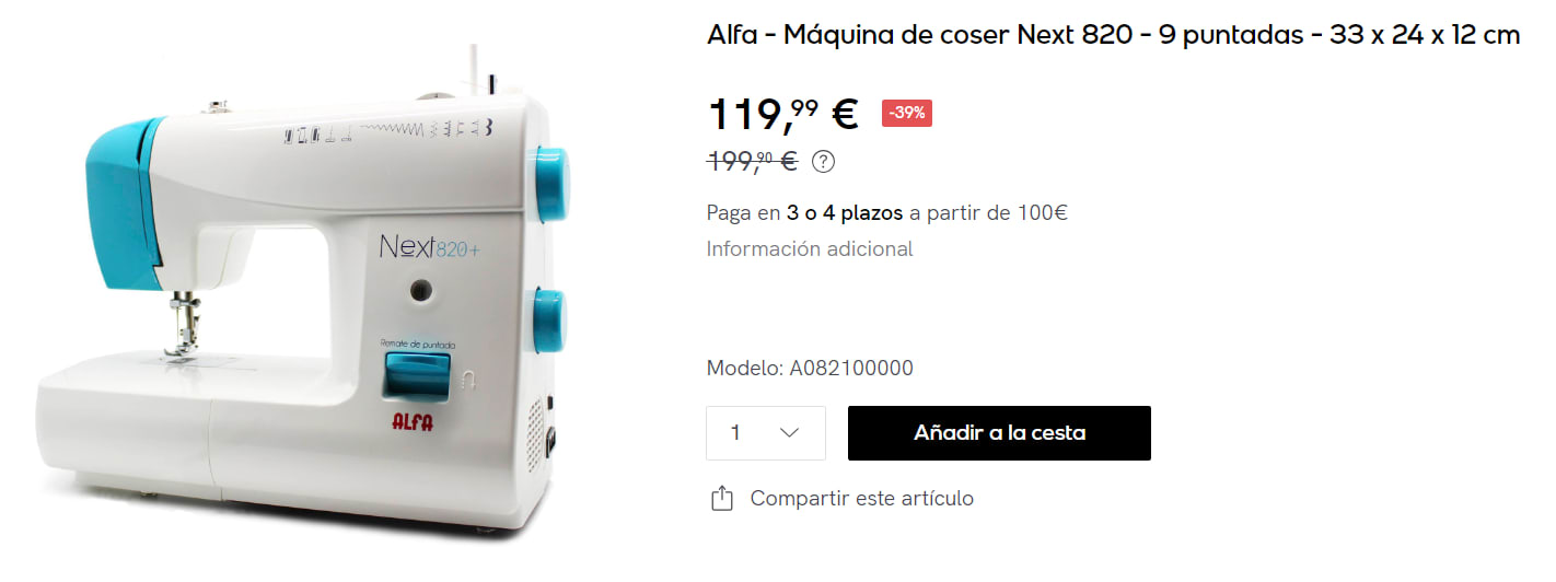 ALFA MAQUINA DE COSER ALFA NEXT 820 PLUS