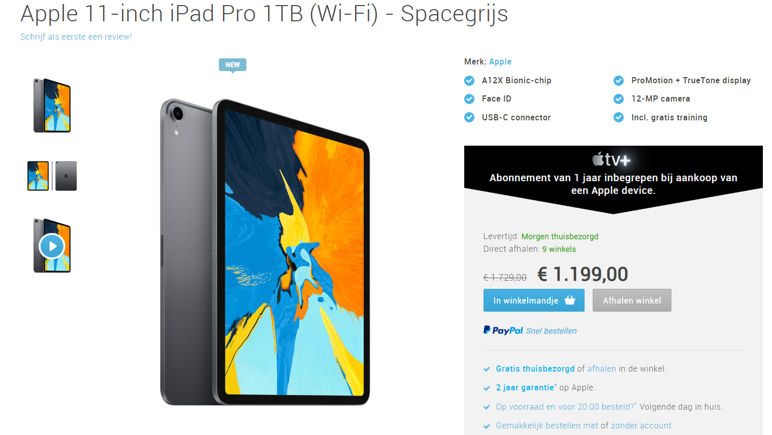Apple iPad Pro 11 inch (2018) 1TB Wifi Space Gray voor €1199 Aanbiedingen Enlarged image