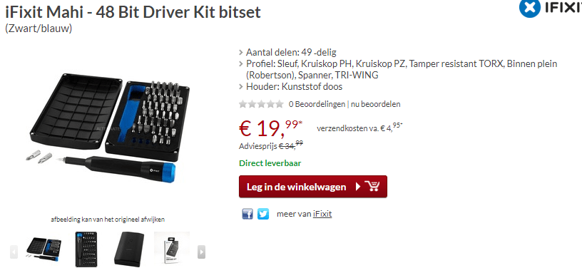 iFixit Mahi 48 Bit Driver Kit bitset voor €19,99 Aanbiedingen Enlarged image