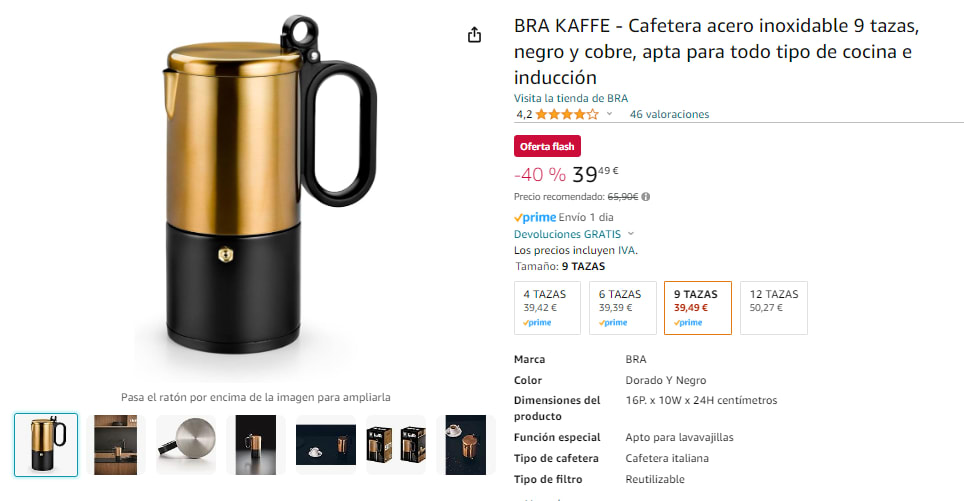 Cafetera BRA Kaffe 4 Tazas.
