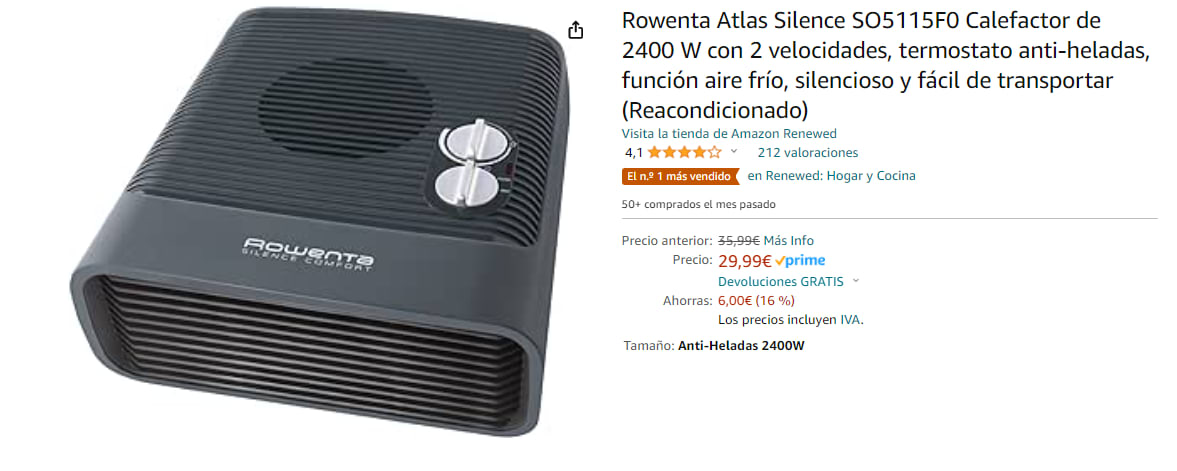 Calefactor Horizontal Rowenta Atlas Silence So5115