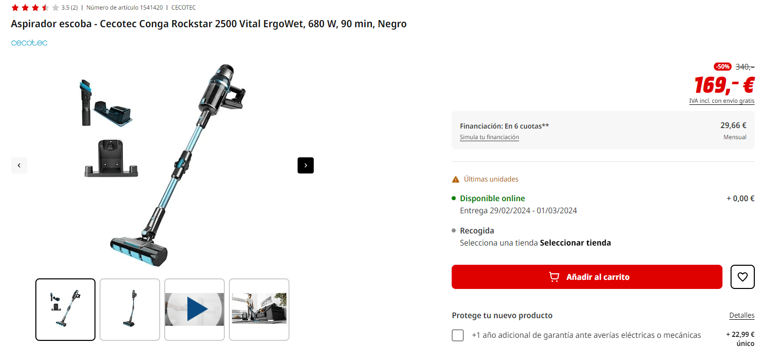Cecotec Conga Rockstar 2500 Vital ErgoWet desde 244,00 €