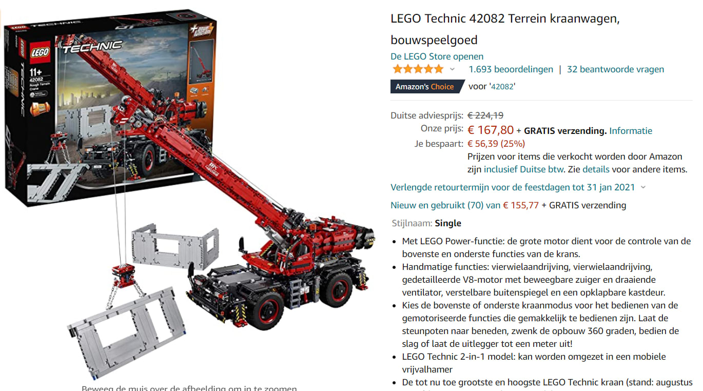 LEGO Technic Kraan voor alle Terreinen - 42082 voor €167,80 Aanbiedingen Enlarged image