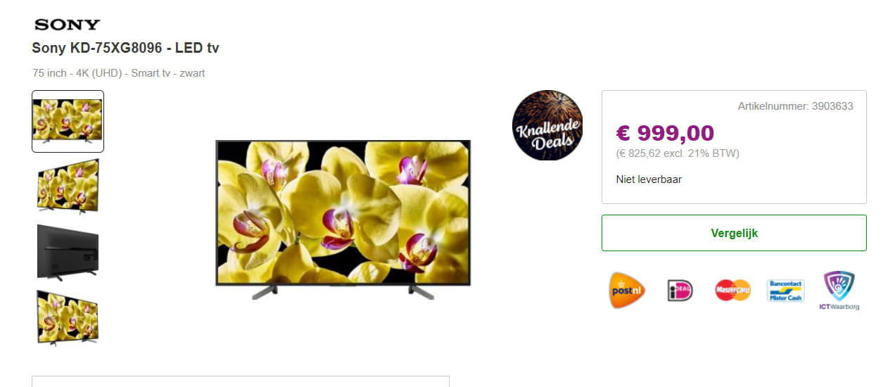 Sony KD-75XG8096 - 4K TV voor €999 Aanbiedingen Enlarged image