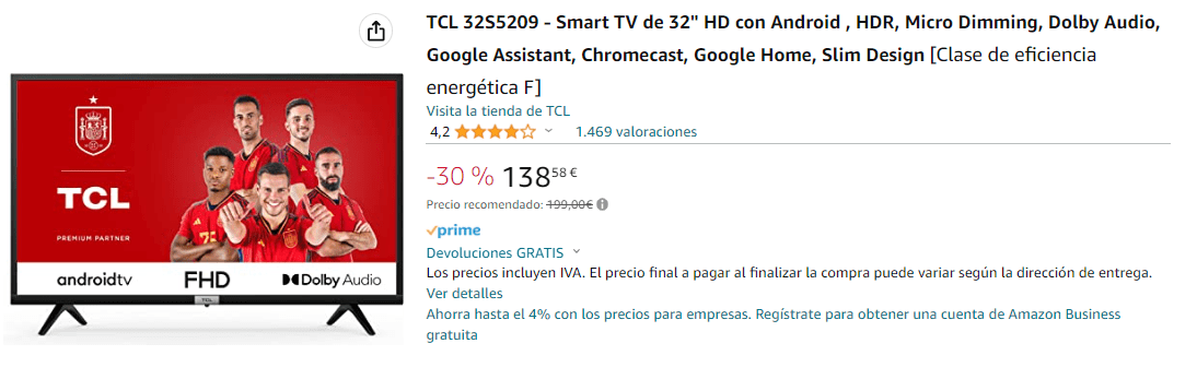 TCL 32S5209 Smart TV de 32 HD con Android, HDR, Micro Dimming