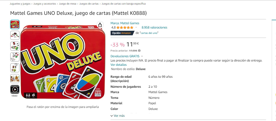 Uno Deluxe Mattel Juego De Mesa Nuevo -  Tienda Online Nuevo y  Segunda Mano - Envíos gratis!