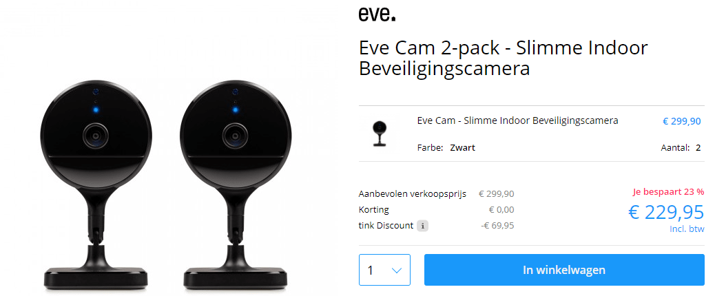 Eve Cam 2-pack Slimme Indoor Beveiligingscamera voor €229,95 Aanbiedingen Enlarged image