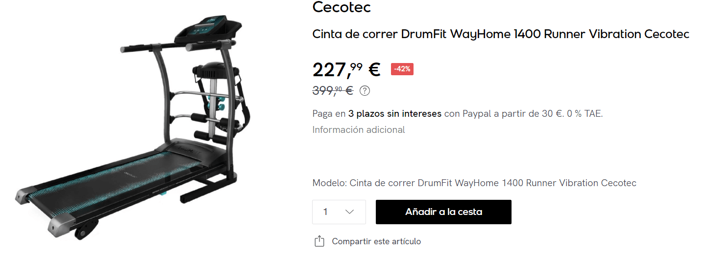 DrumFit WayHome 1400 Runner Vibration Cinta de correr plegable Cecotec