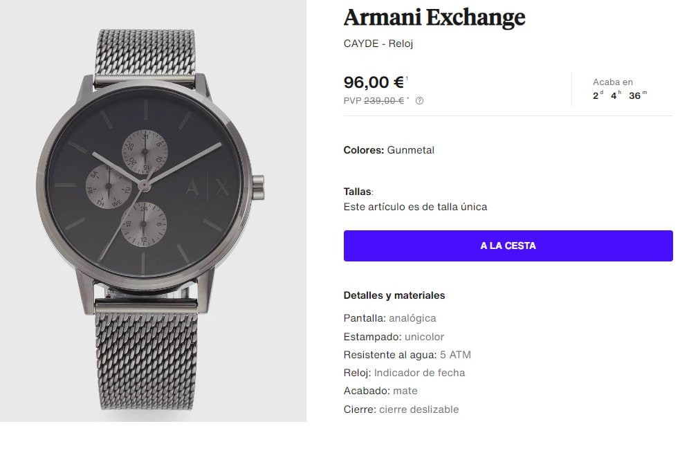 Reloj para Hombre Armani Exchange CAYDE por 96€