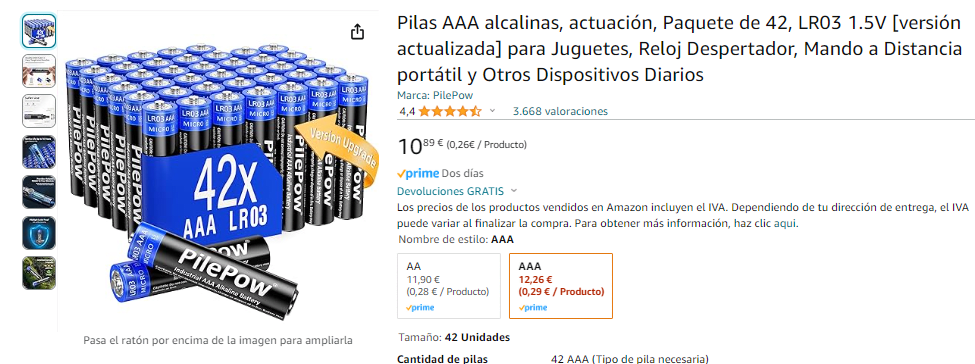 42x Pilas AAA alcalinas