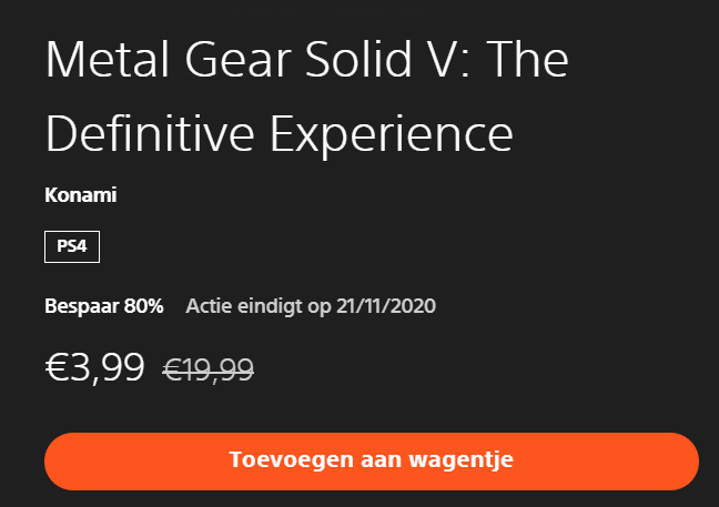 Metal Gear Solid V: The Definitive Edition PS4 voor €3,99 Aanbiedingen Enlarged image