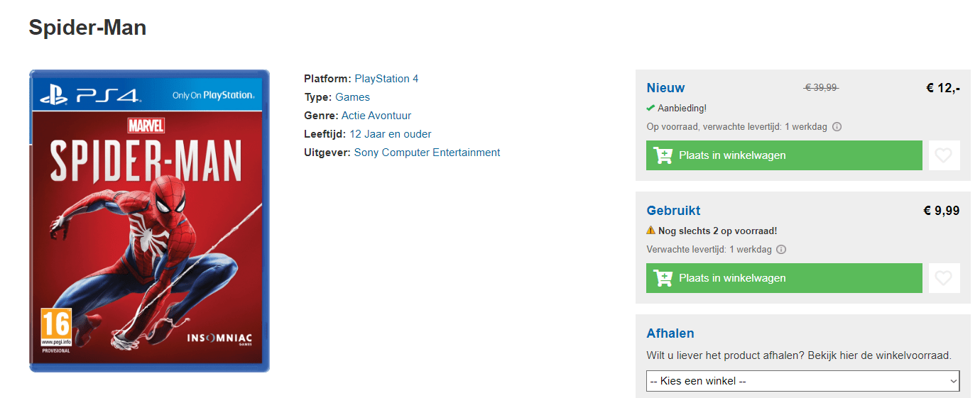 Marvel's Spider-Man PS4 voor €12 Aanbiedingen Enlarged image