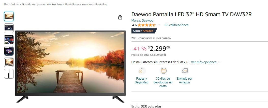 Pantalla LED Daewoo 32 HD Smart TV DAW32R