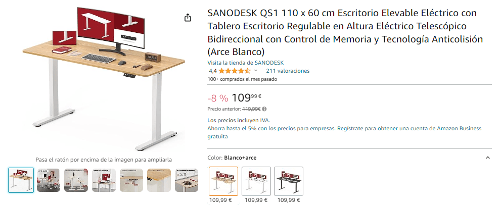 Escritorio Elevable Eléctrico SANODESK QS1 140x60 cm por 129,99€ con cupón  - Rebaja del 21% - Blog de Chollos