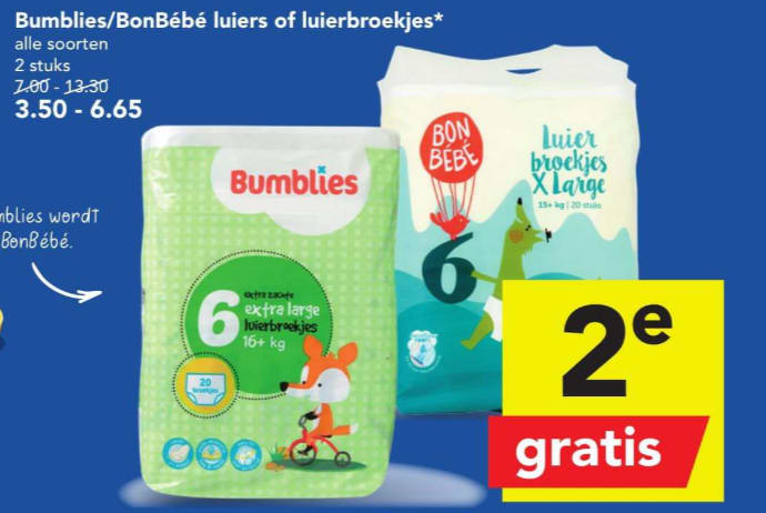 1+1 Gratis op Bumblies/Bonbebe luiers of luierbroekjes Aanbiedingen Enlarged image
