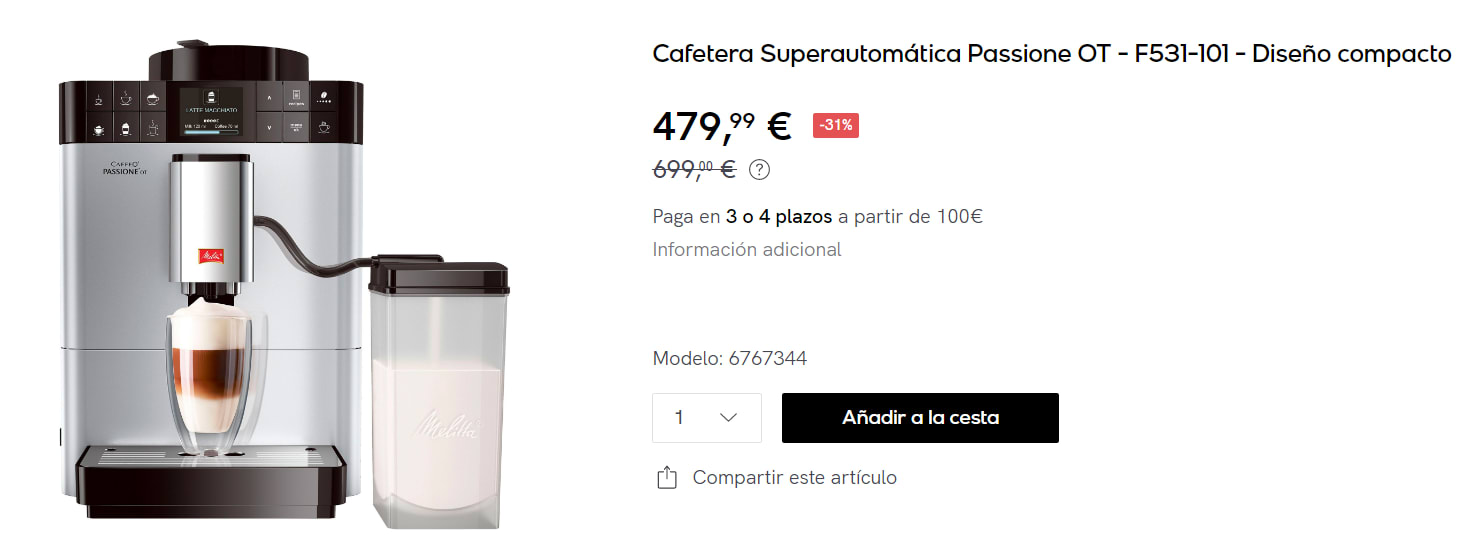 Cafetera Superautomática Melitta Passione OT Plata