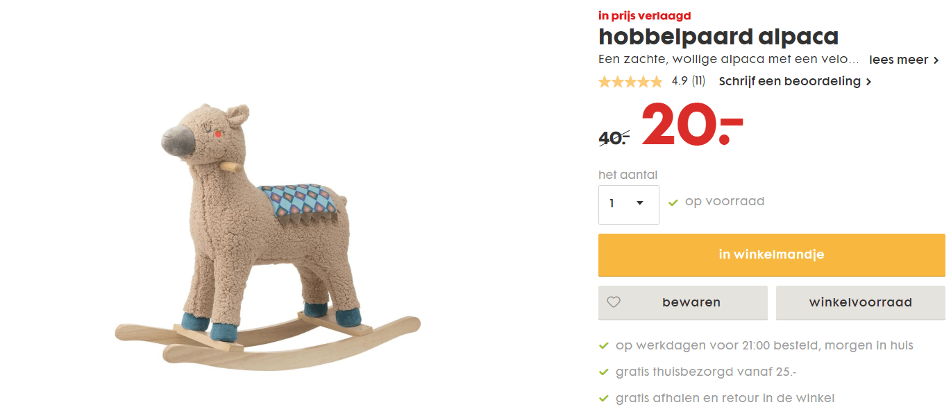 Alpaca Hobbelpaard met velours zadelkleed voor €20 Aanbiedingen Enlarged image