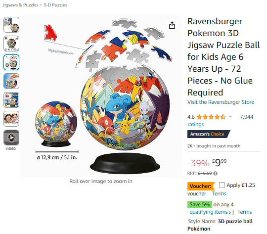 Ravensburger Pokemon, 72 piece 3D Jigsaw Puzzle