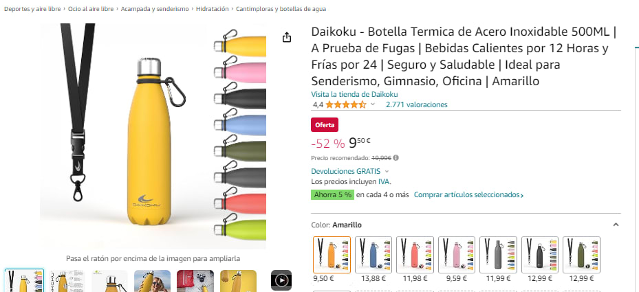 Daikoku - Botella Termica de Acero Inoxidable 500ML, A Prueba de Fugas