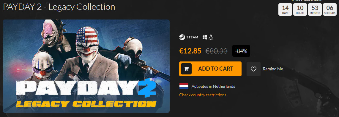 PAYDAY 2 Legacy Collection voor €12,85 bij Fanatical Aanbiedingen Enlarged image