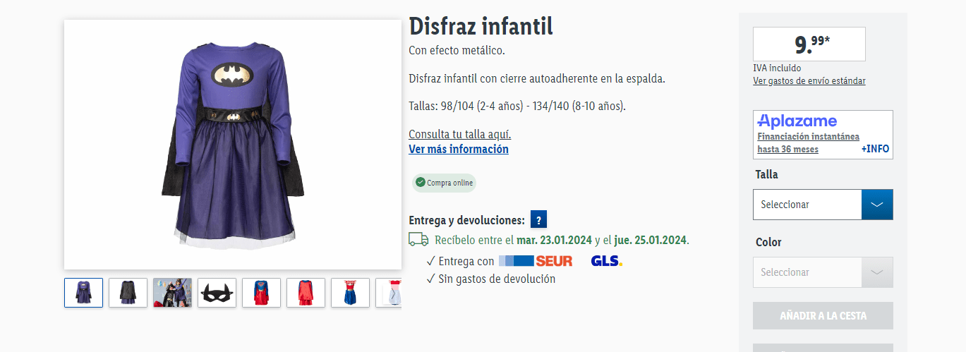 Disfraces infantiles desde solo 6,99€ en Lidl